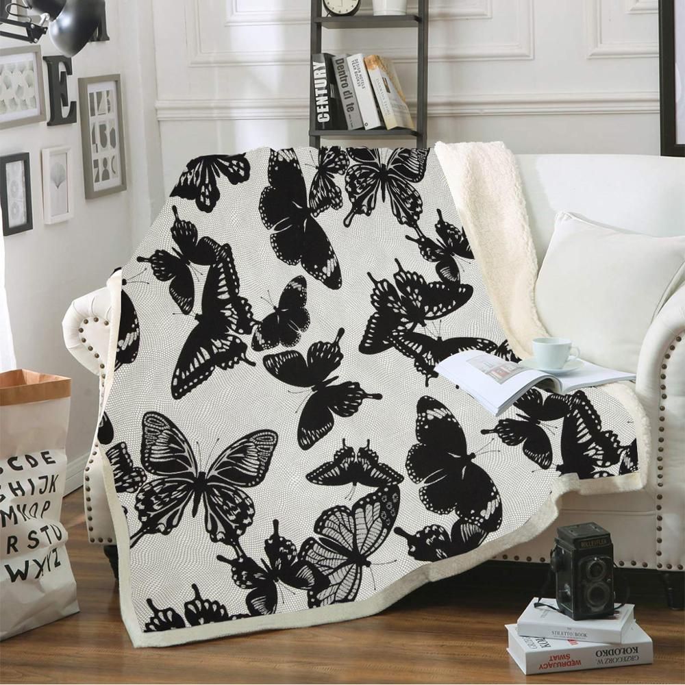 Black Butterfly Sherpa Fleece Blanket