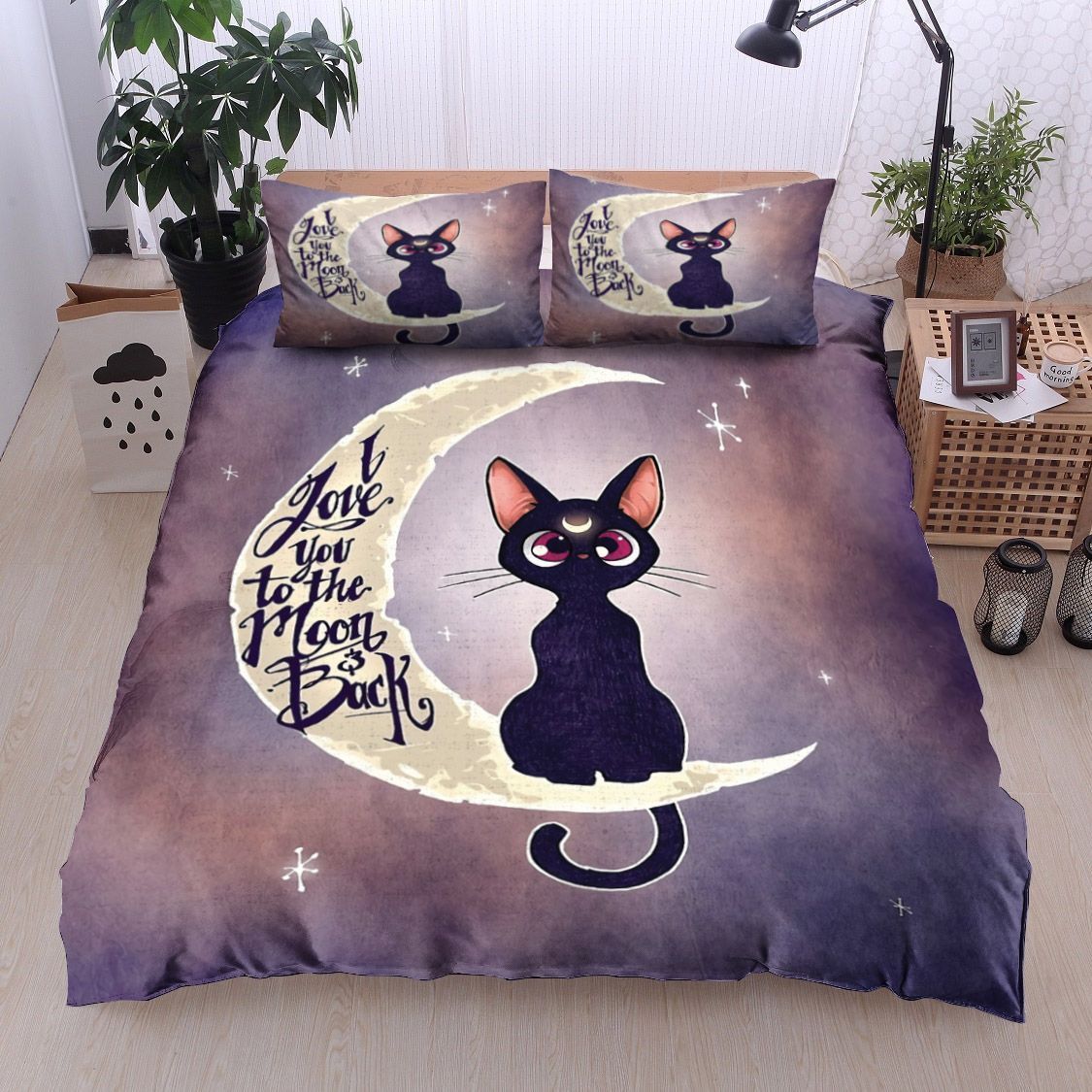 Black Cat And Moon Bedding Set