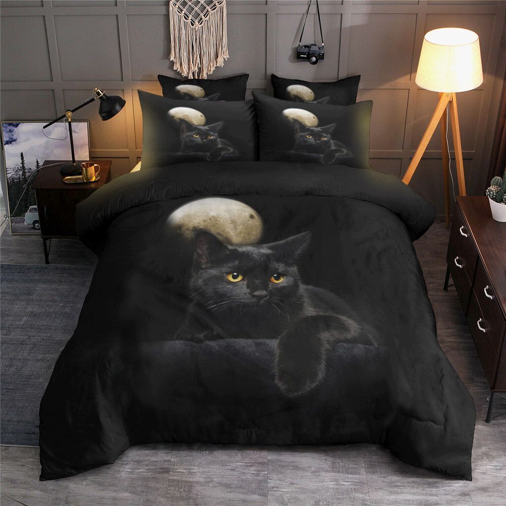 Black Cat And Moon Bedding Set