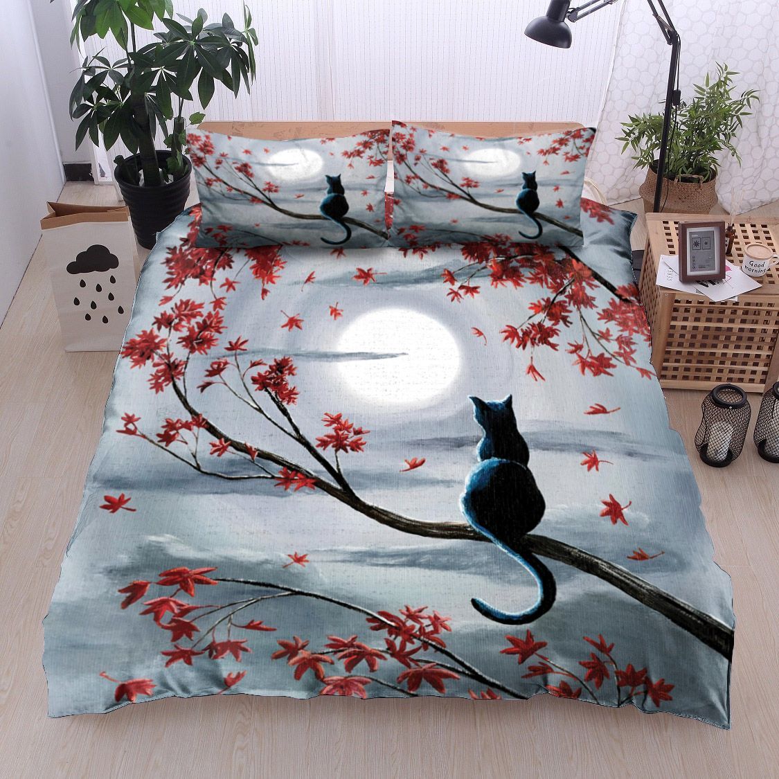 Black Cat And Moon Night  Bedding Set