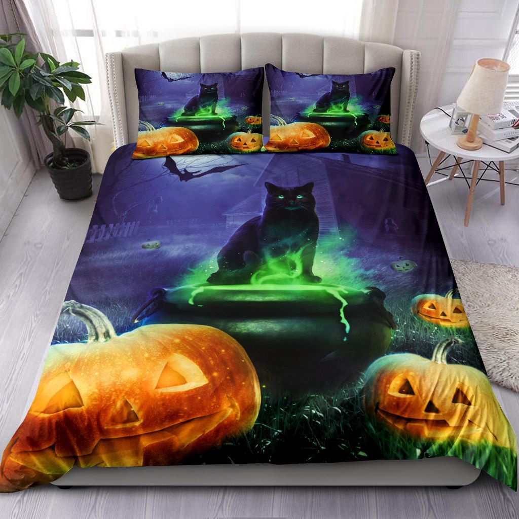 Black Cat And Pumpkin Bedding Set