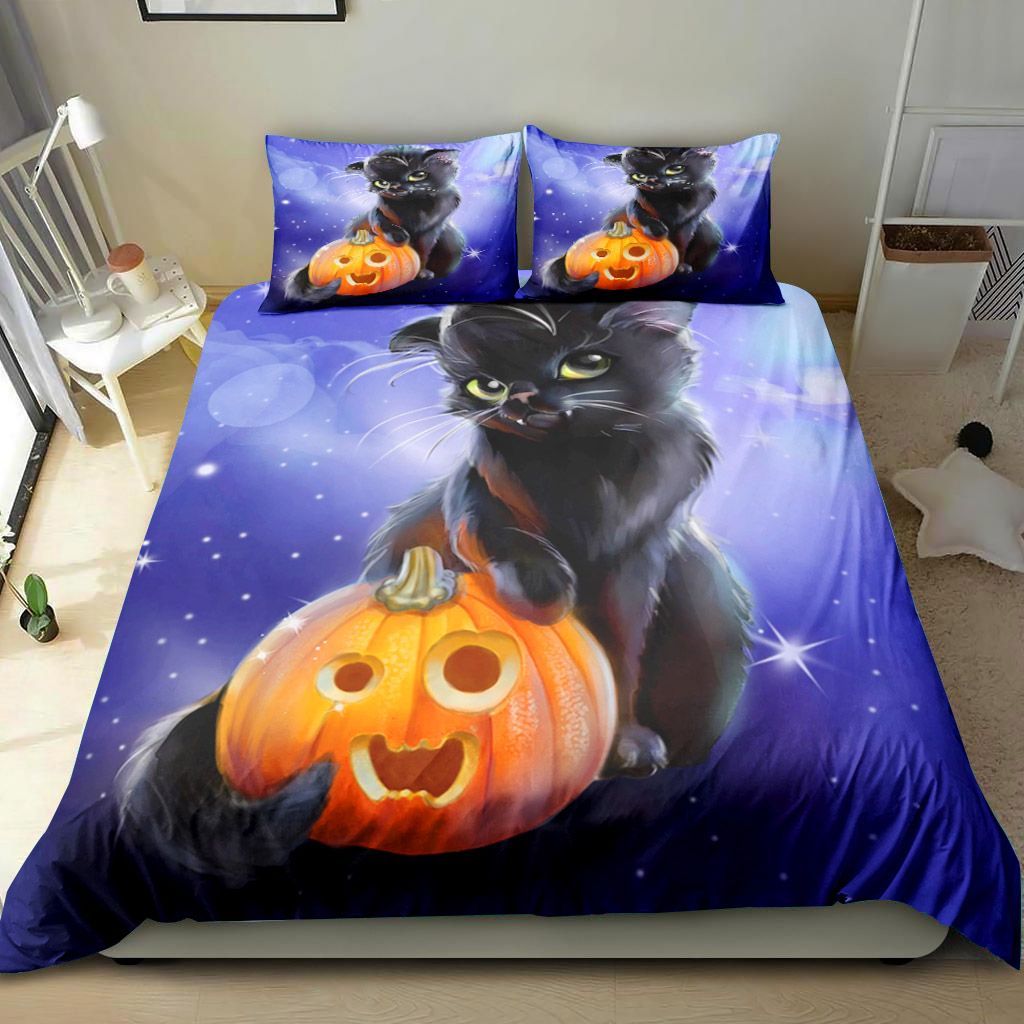 Black Cat And Pumpkin Bedding Set