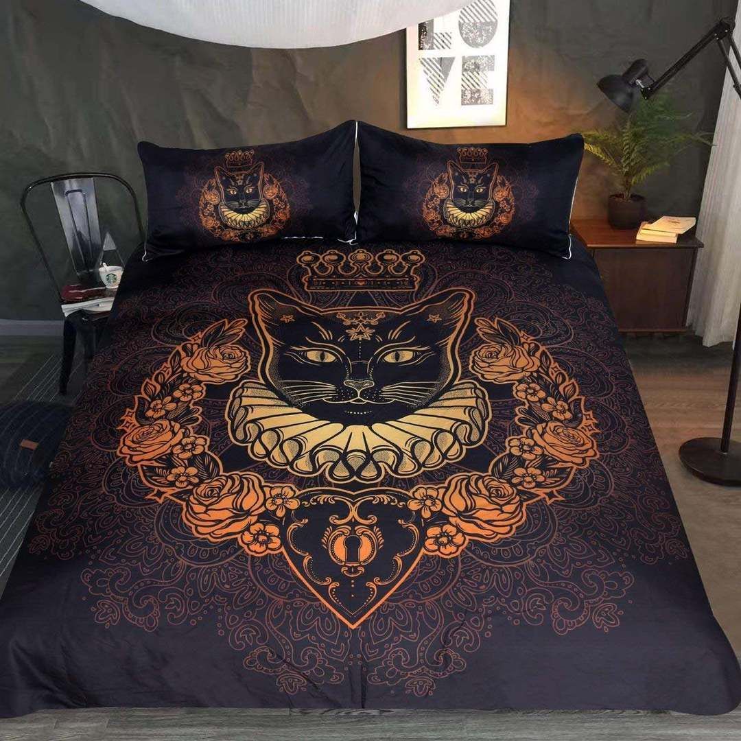 Black Cat And Rose Bedding Set