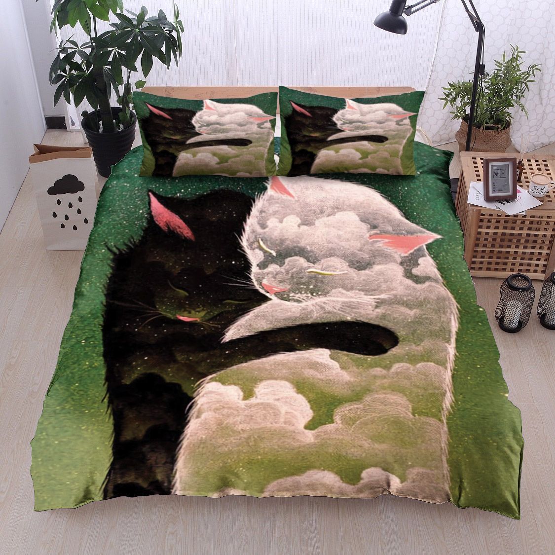 Black Cat And White Cat Bedding Set