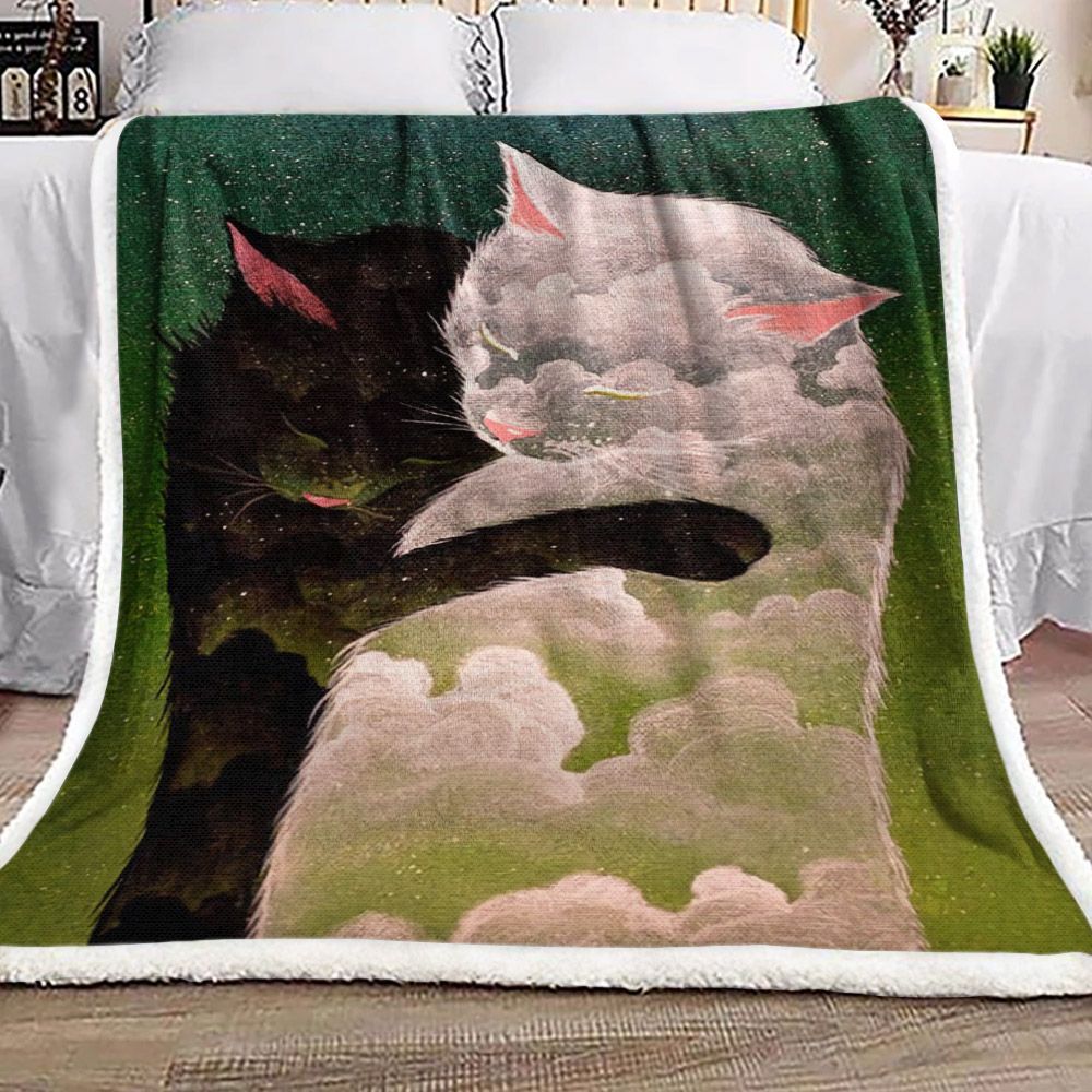 Black Cat And White Cat Cloud Sherpa Fleece Blanket