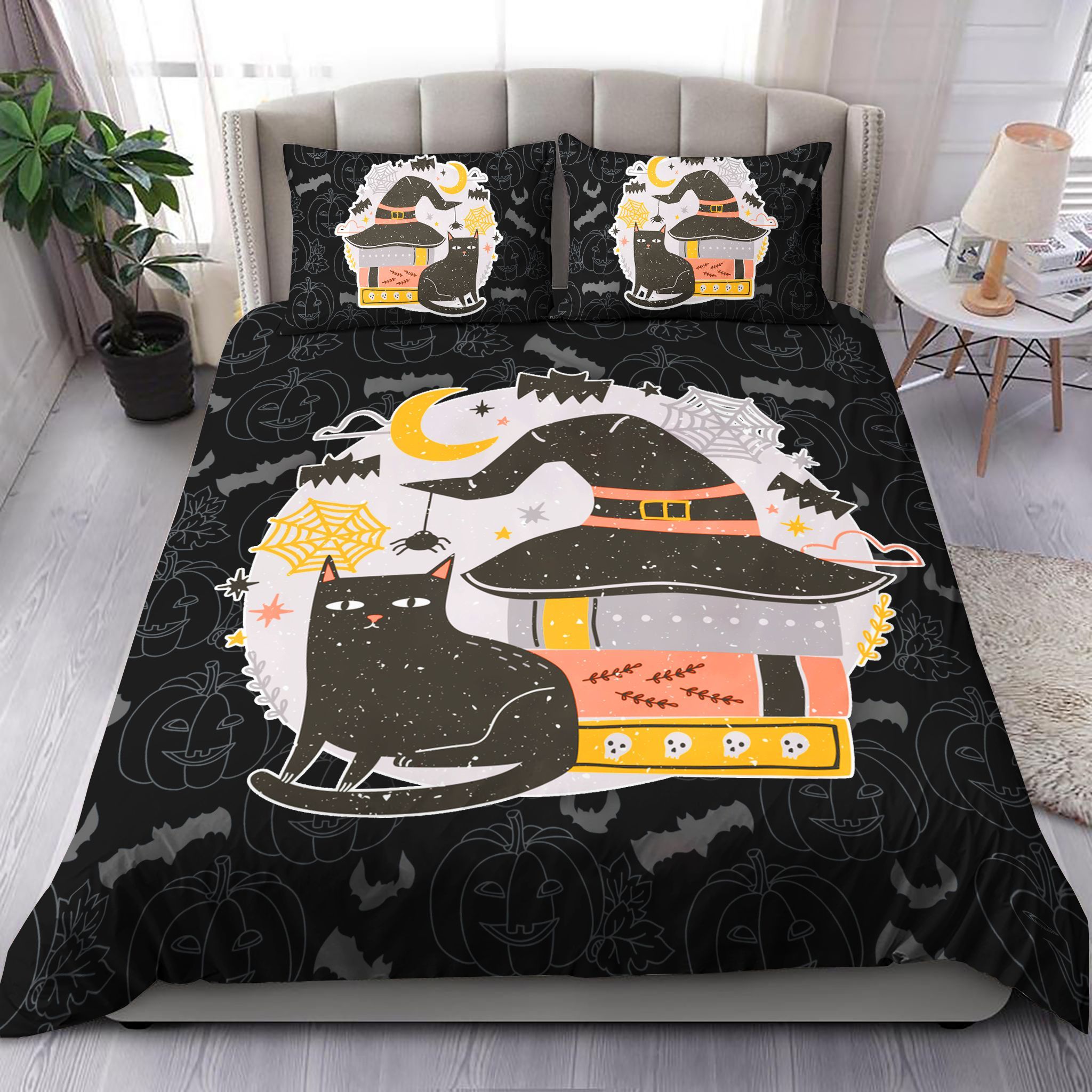 Black Cat And Witch Hat Bedding Set