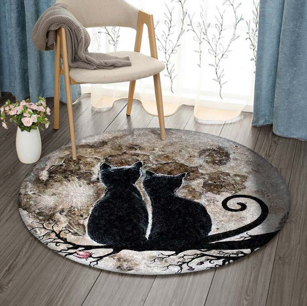 Black Cat Round Carpet