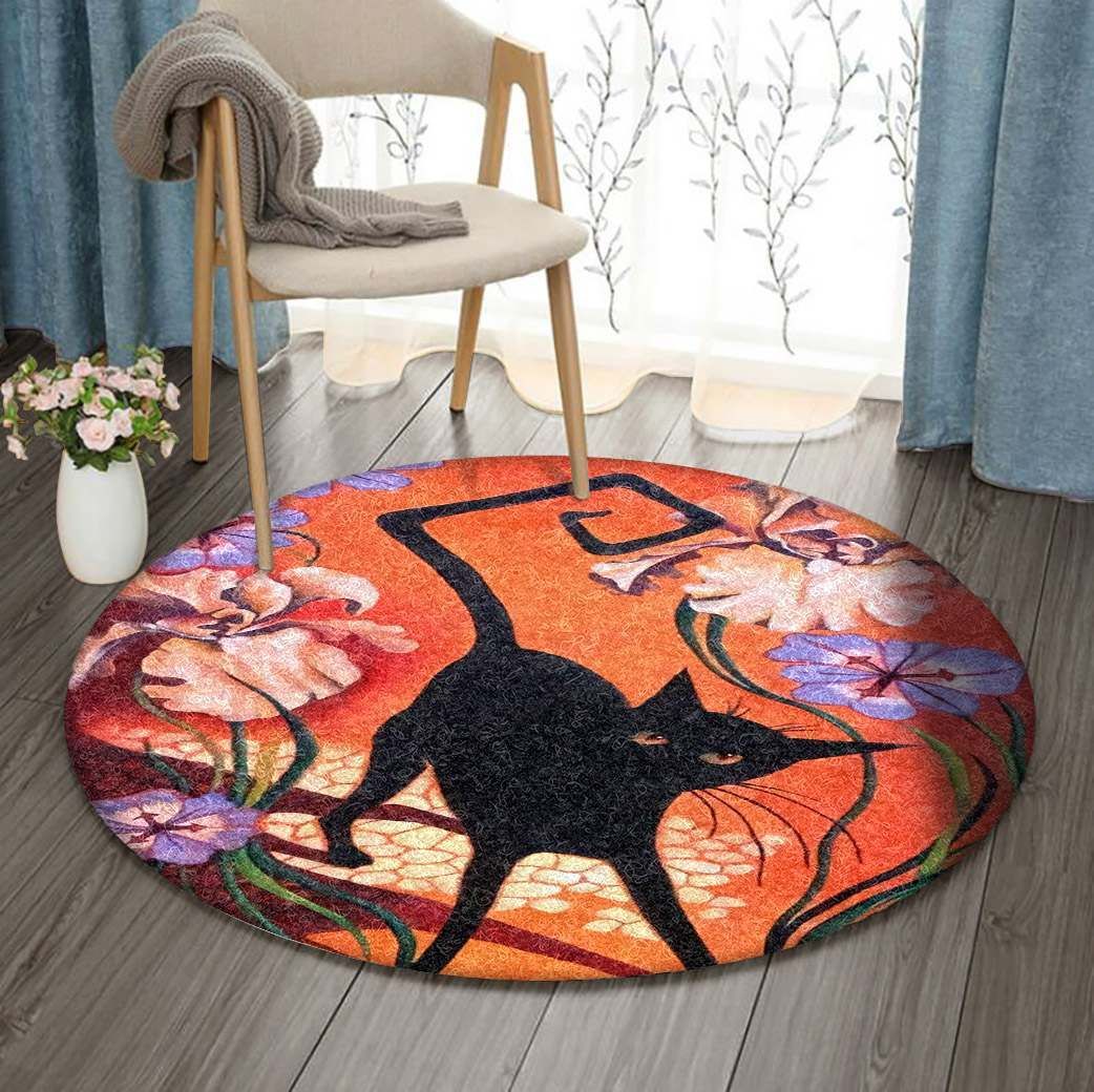 Black Cat Round Carpet