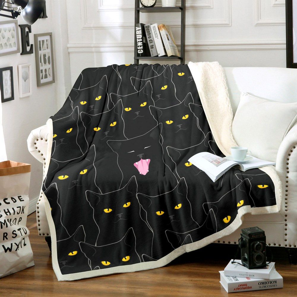 Black Cat Sherpa Fleece Blanket