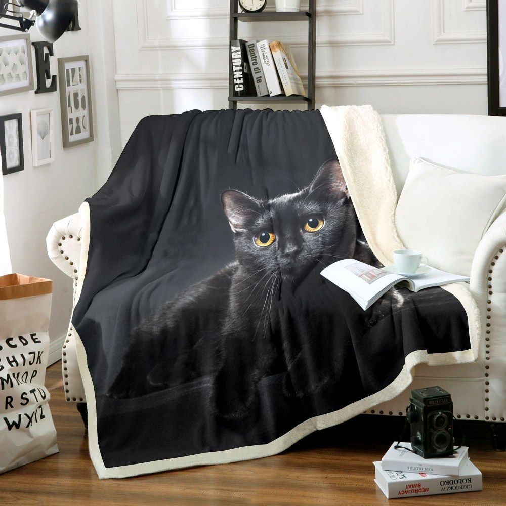 Black Cat Sherpa Fleece Blanket