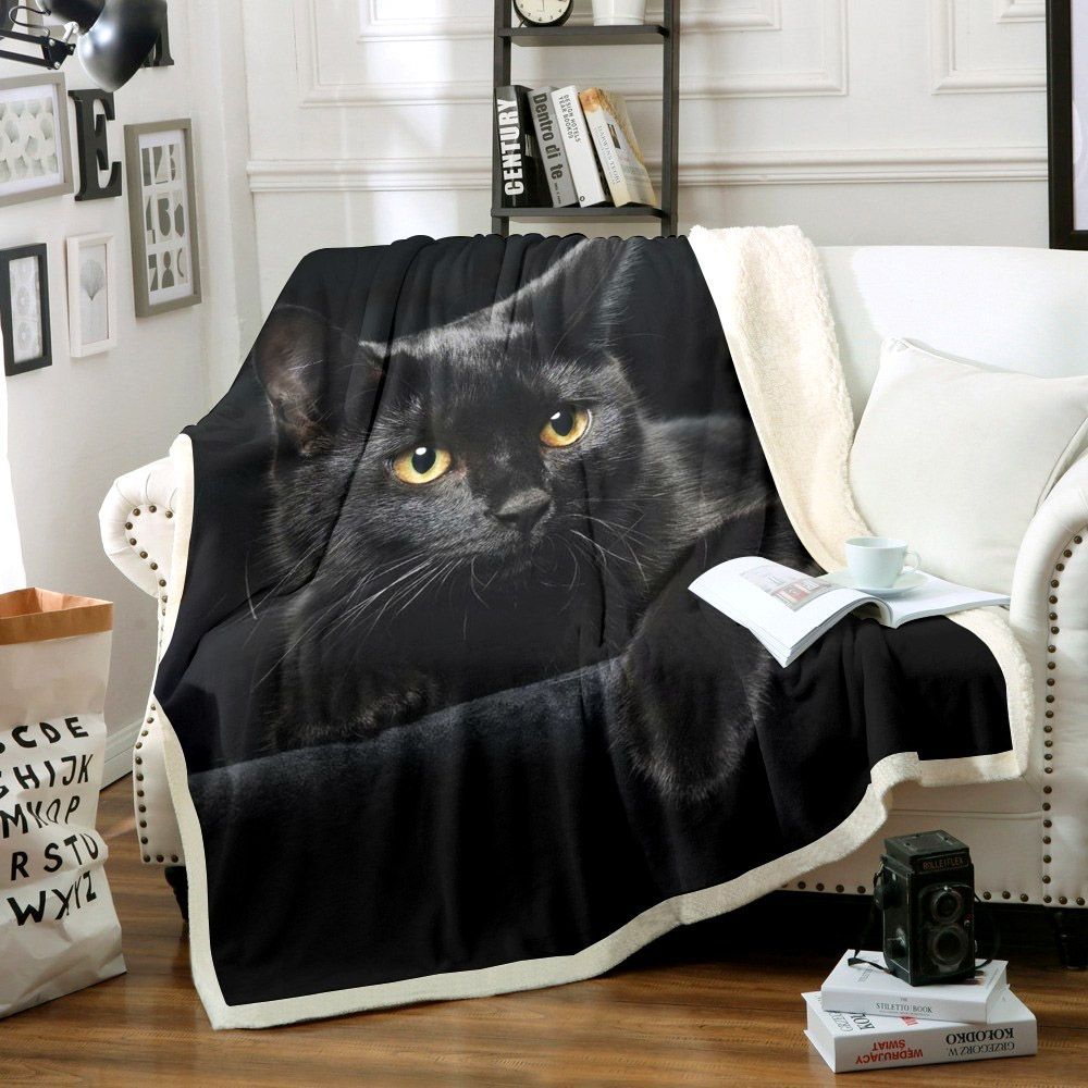 Black Cat Sherpa Fleece Blanket