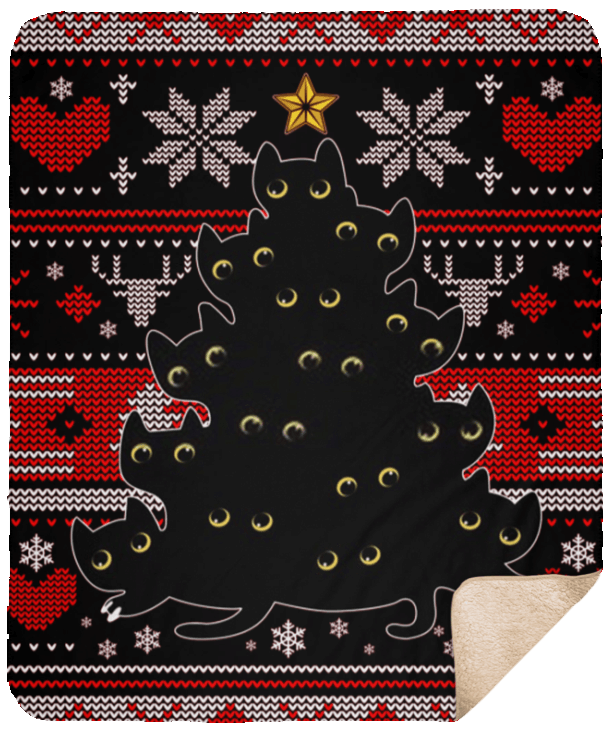 Black Cat Christmas Sherpa Fleece Blanket