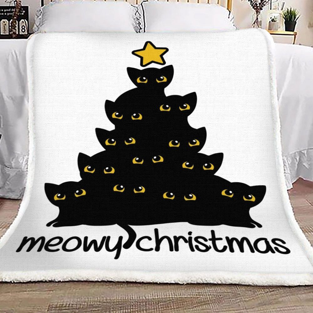 Black Cat Christmas Sherpa Fleece Blanket