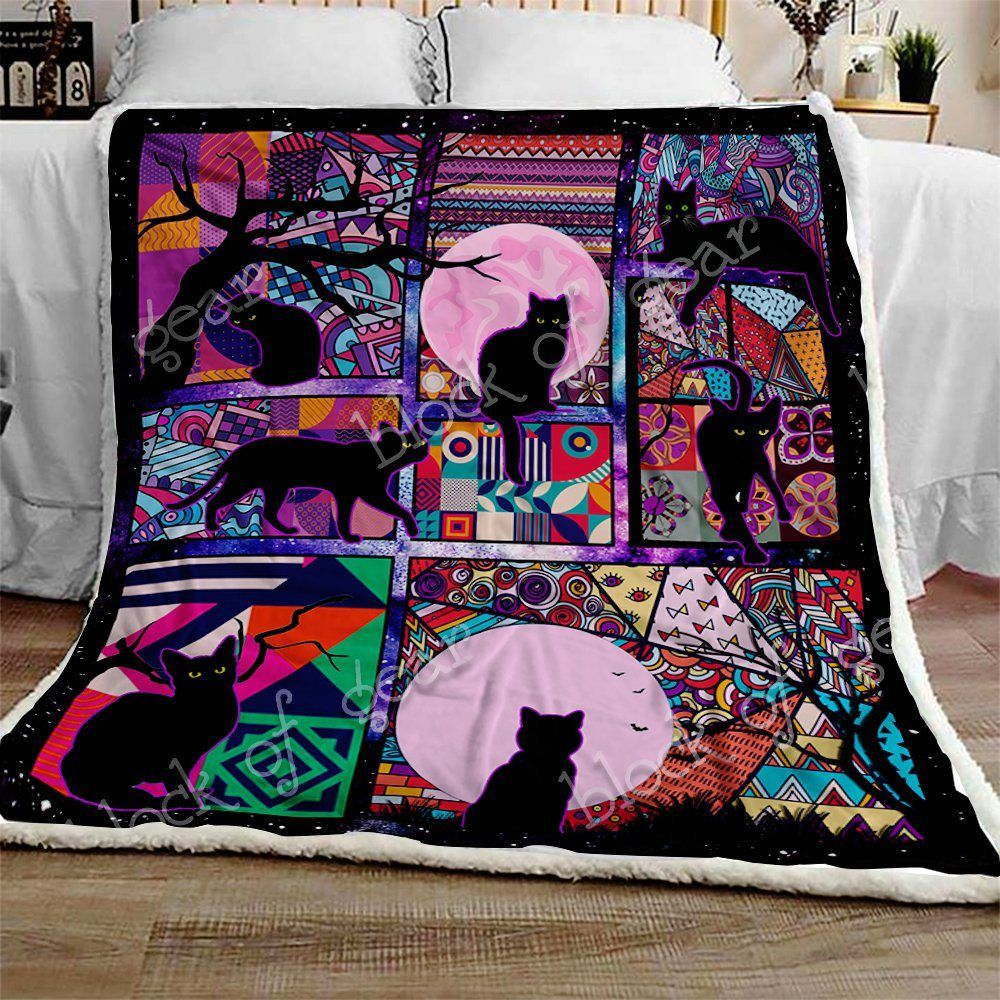 Black Cat Sherpa Fleece Blanket