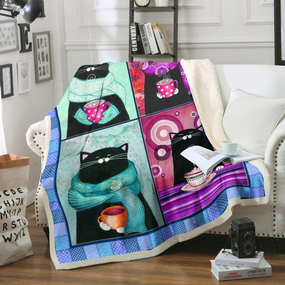 Black Cat Sherpa Fleece Blanket