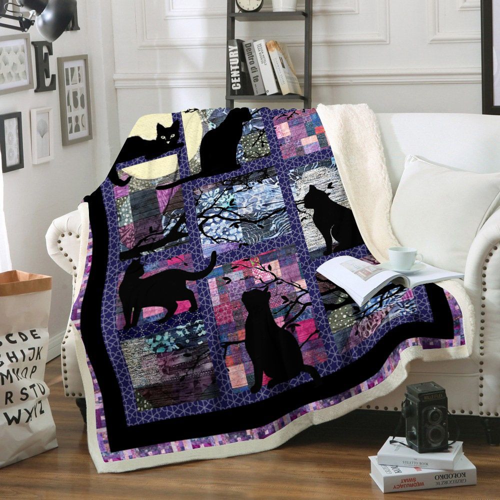 Black Cat Sherpa Fleece Blanket
