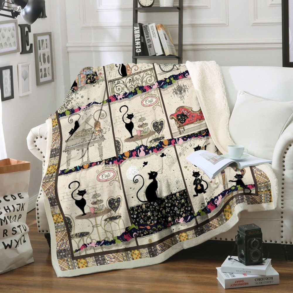 Black Cat Sherpa Fleece Blanket