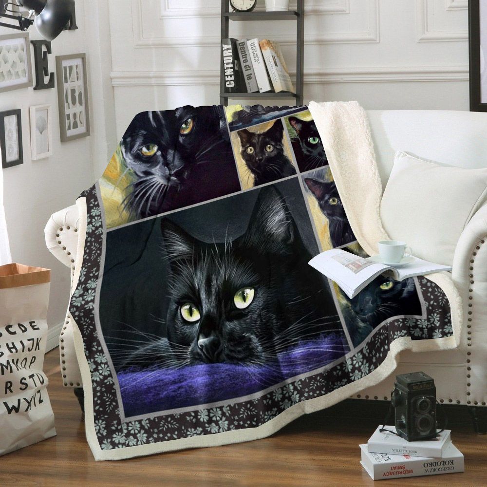 Black Cat Sherpa Fleece Blanket