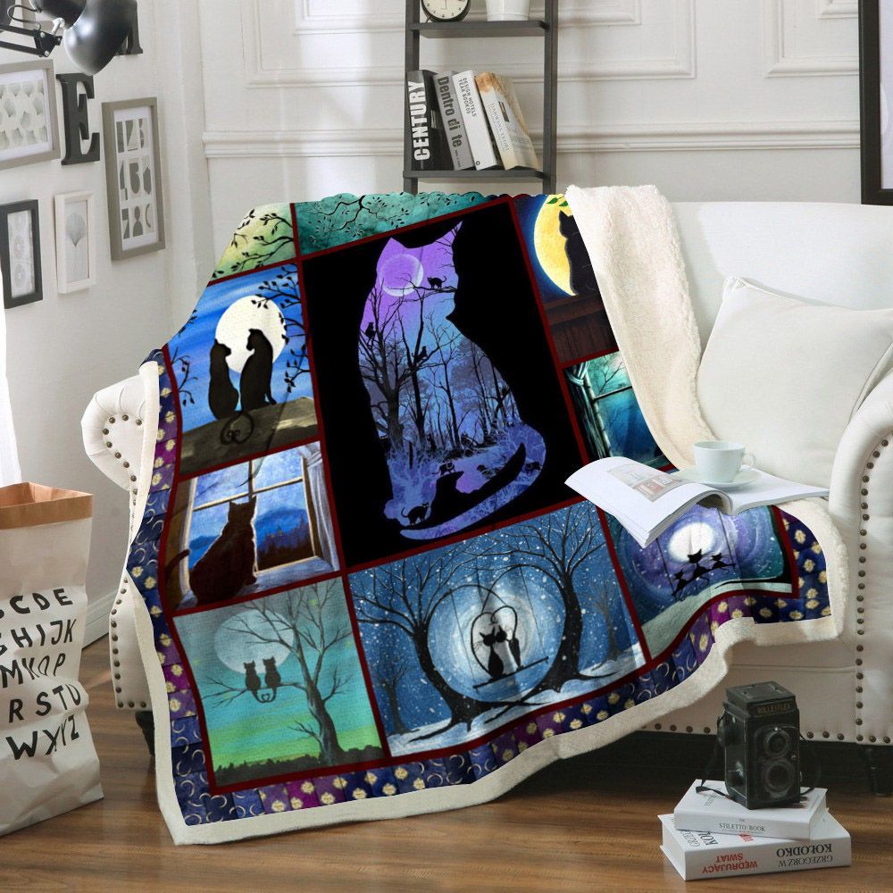 Black Cat Sherpa Fleece Blanket