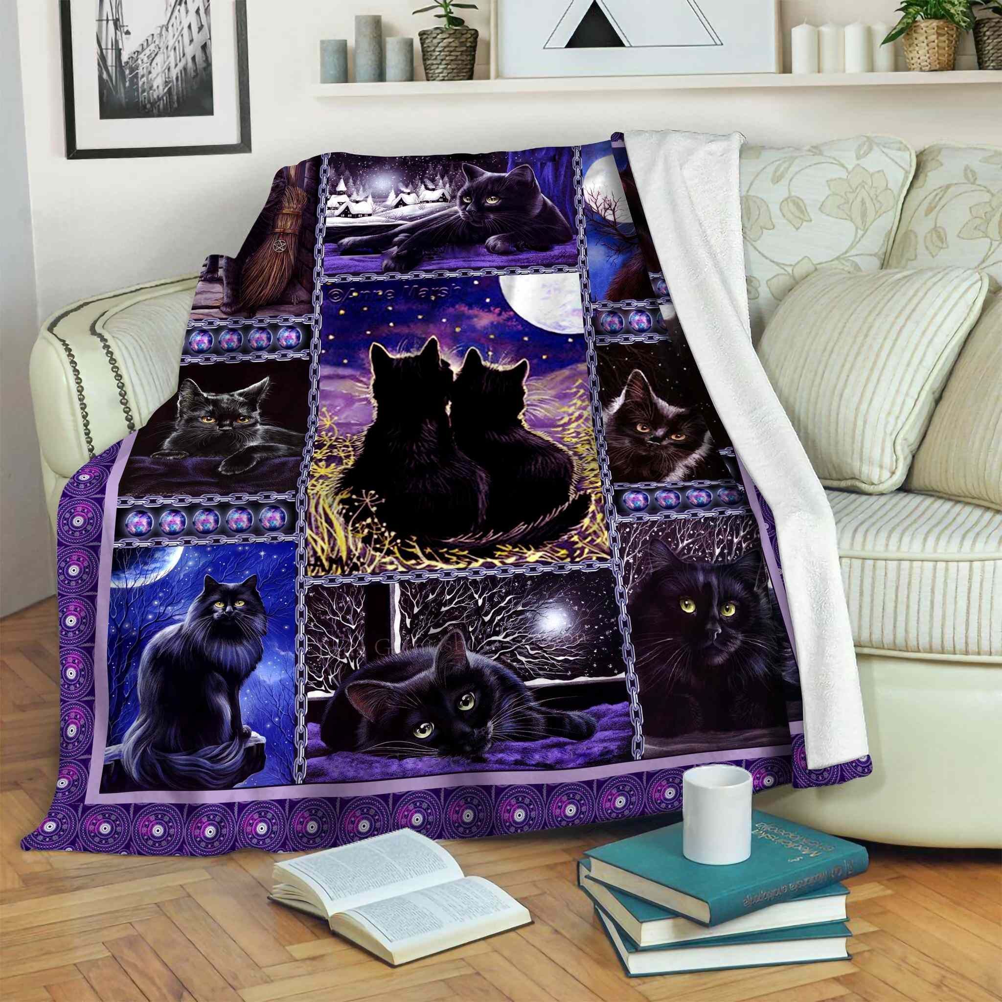 Black Cat Sherpa Fleece Blanket