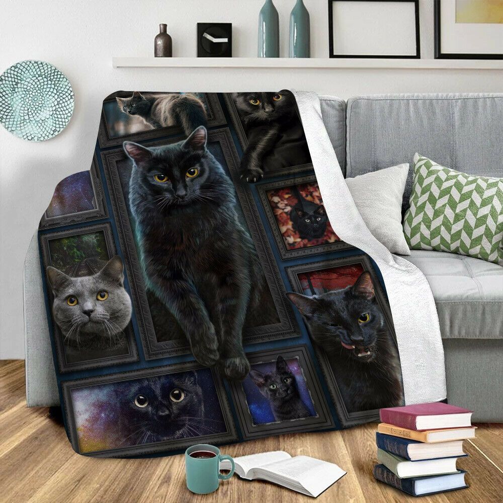 Black Cat Sherpa Fleece Blanket