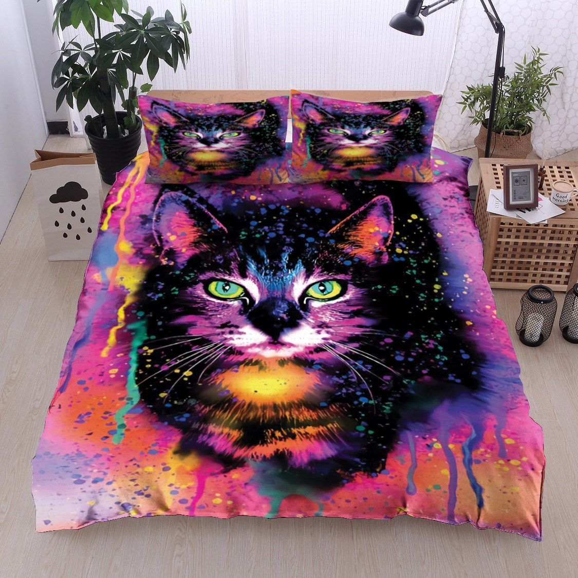 Black Cat Colorful Background Bedding Set