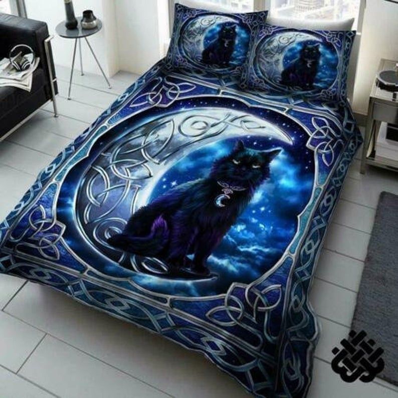 Black Cat Crescent Moon Bedding Set