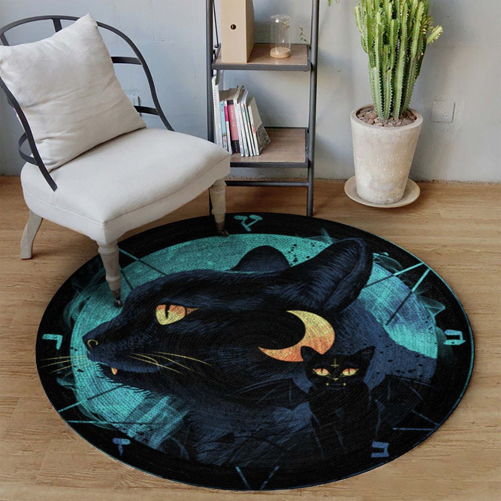 Black Cat Round Carpet