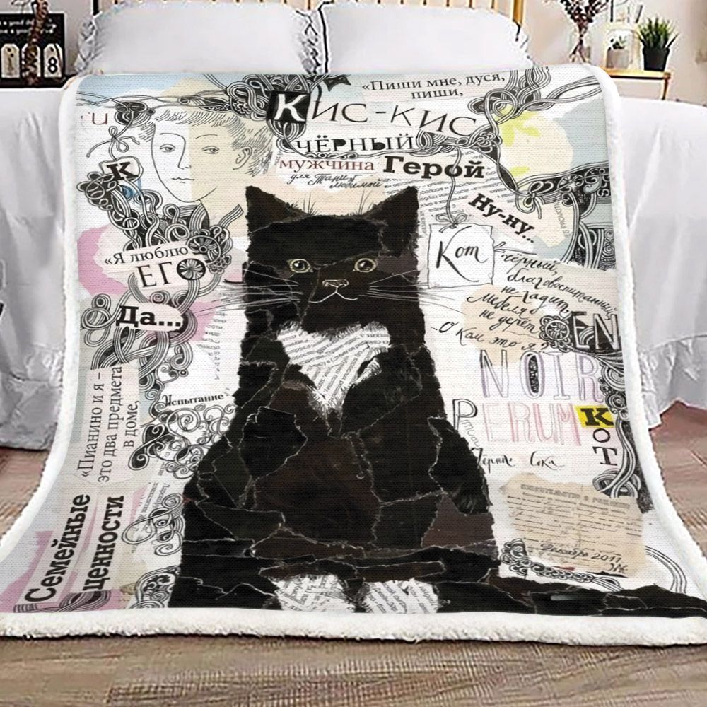 Black Cat Sherpa Fleece Blanket