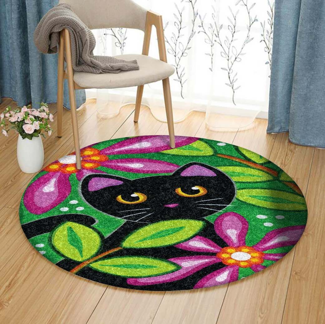 Black Cat Round Carpet