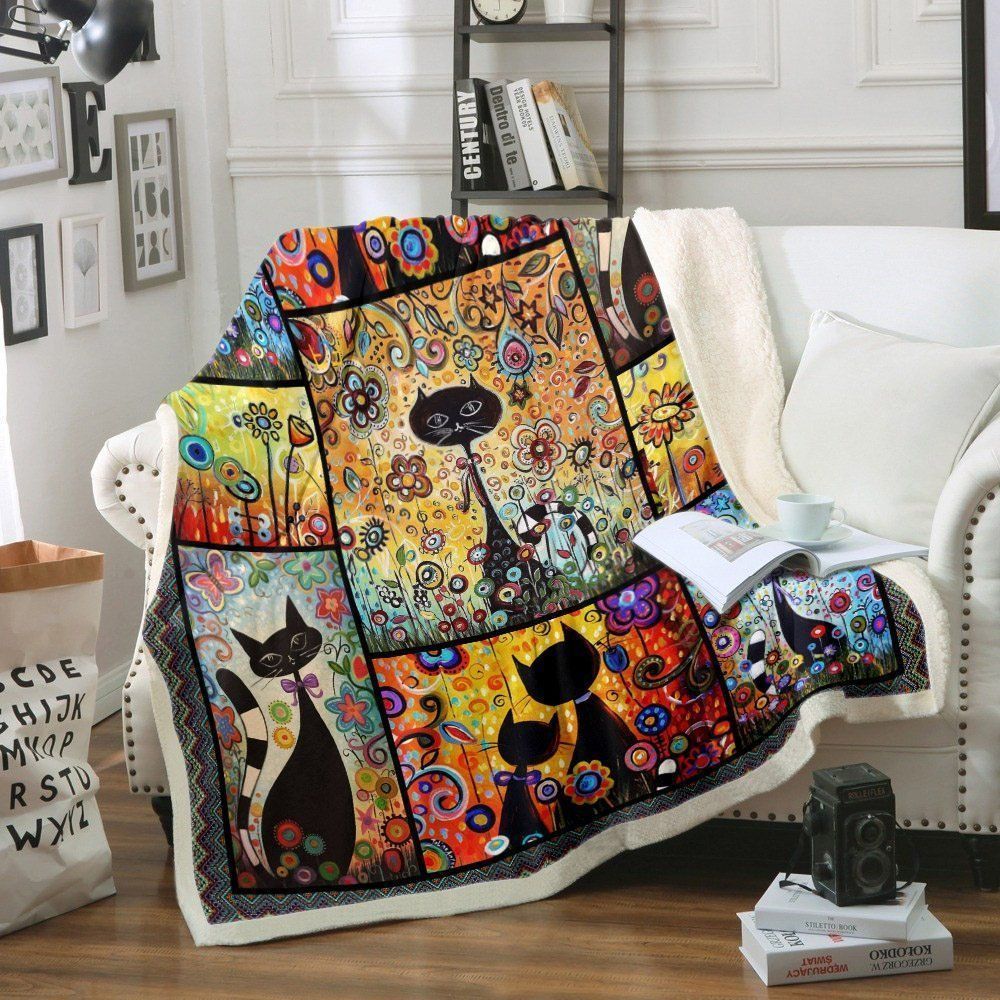 Black Cat Sherpa Fleece Blanket
