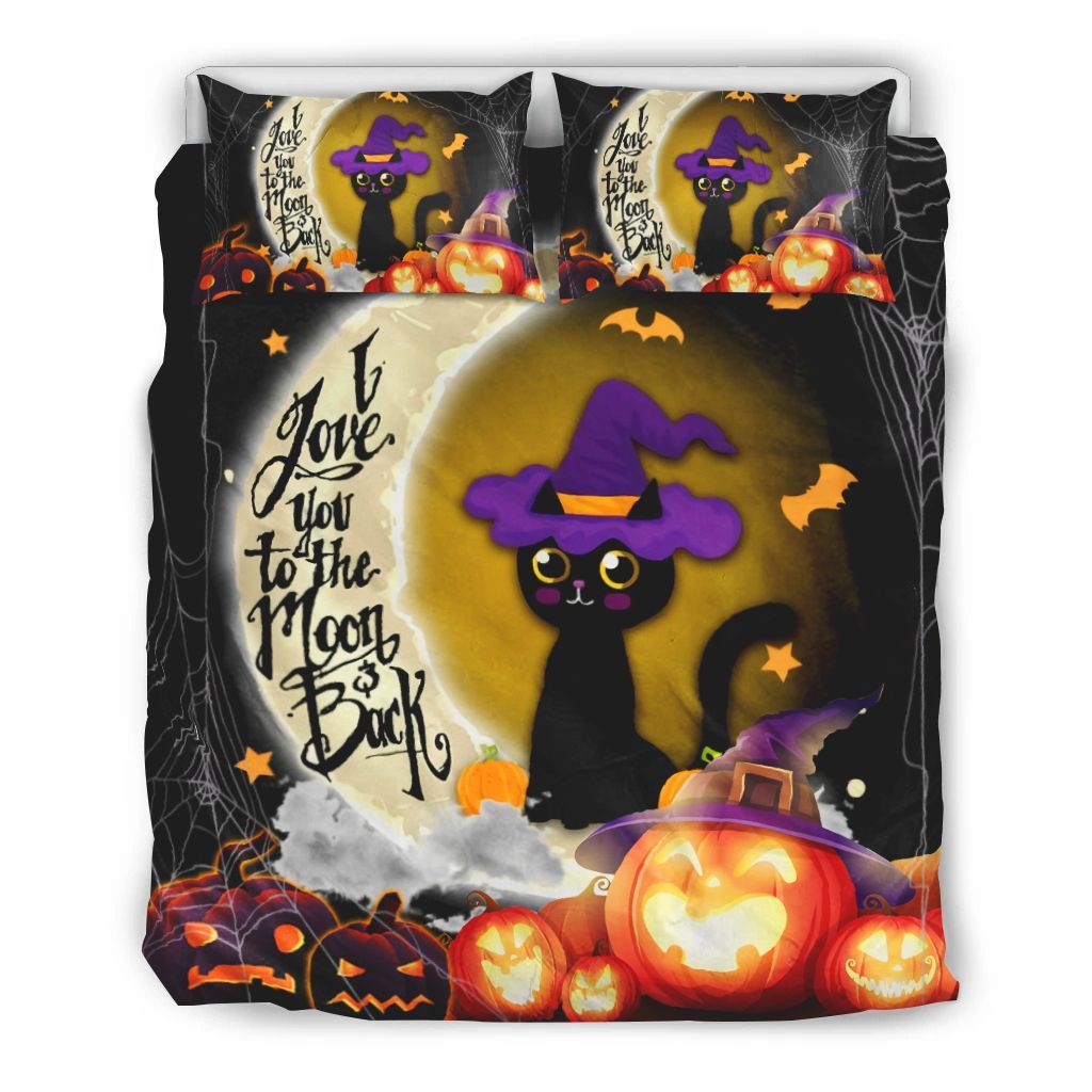 Black Cat Halloween Love You To The Moon Back Bedding Set