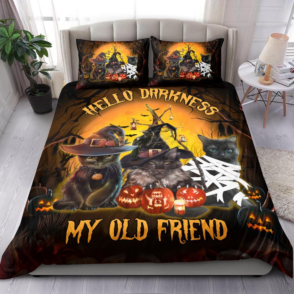 Black Cat Hello Darkness My Old Friend Bedding Set