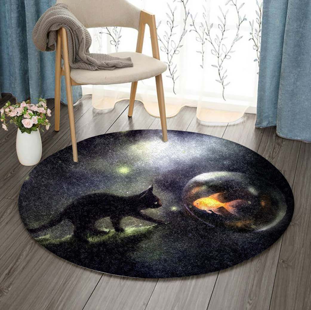 Black Cat Round Carpet