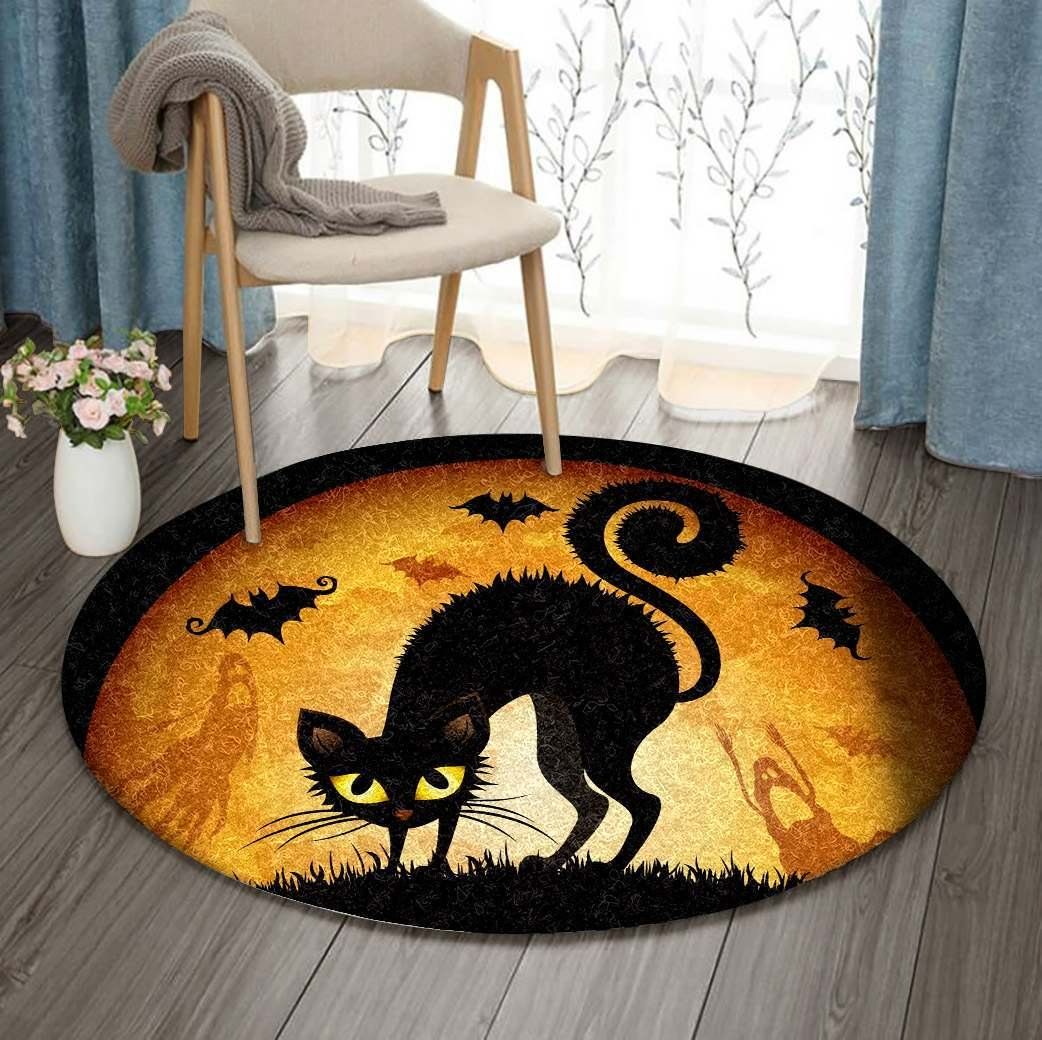 Black Cat Round Carpet