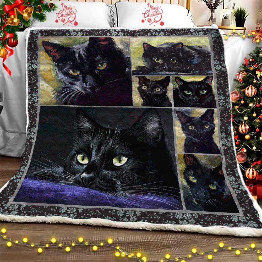 Black Cat I Like It Sherpa Fleece Blanket