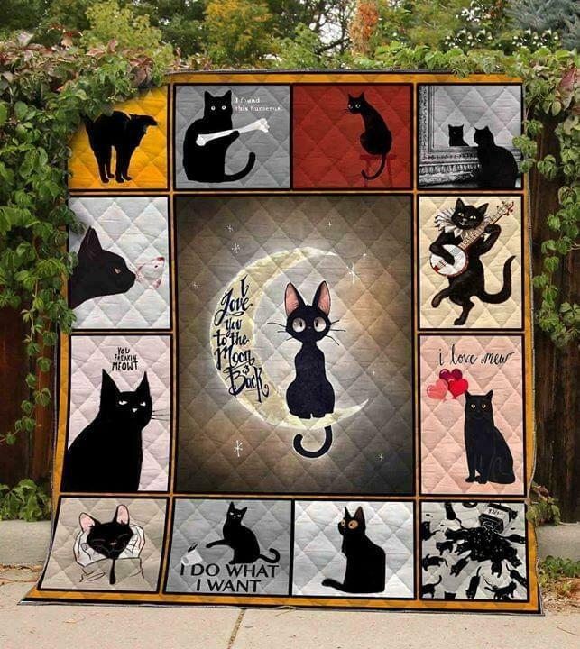 Black Cat I Love You To The Moon And Back CLA0810035Q Quilt Blanket