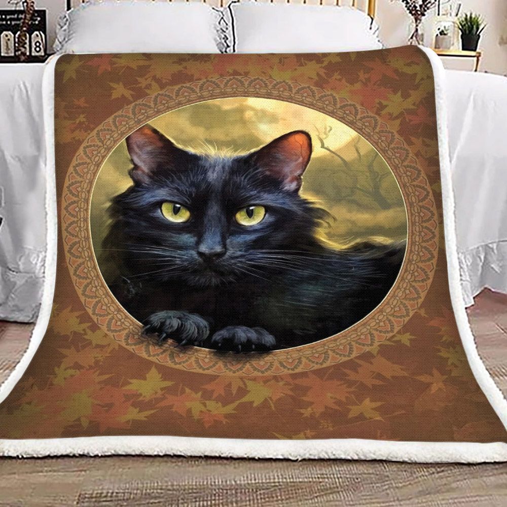 Black Cat In A Picture Sherpa Fleece Blanket