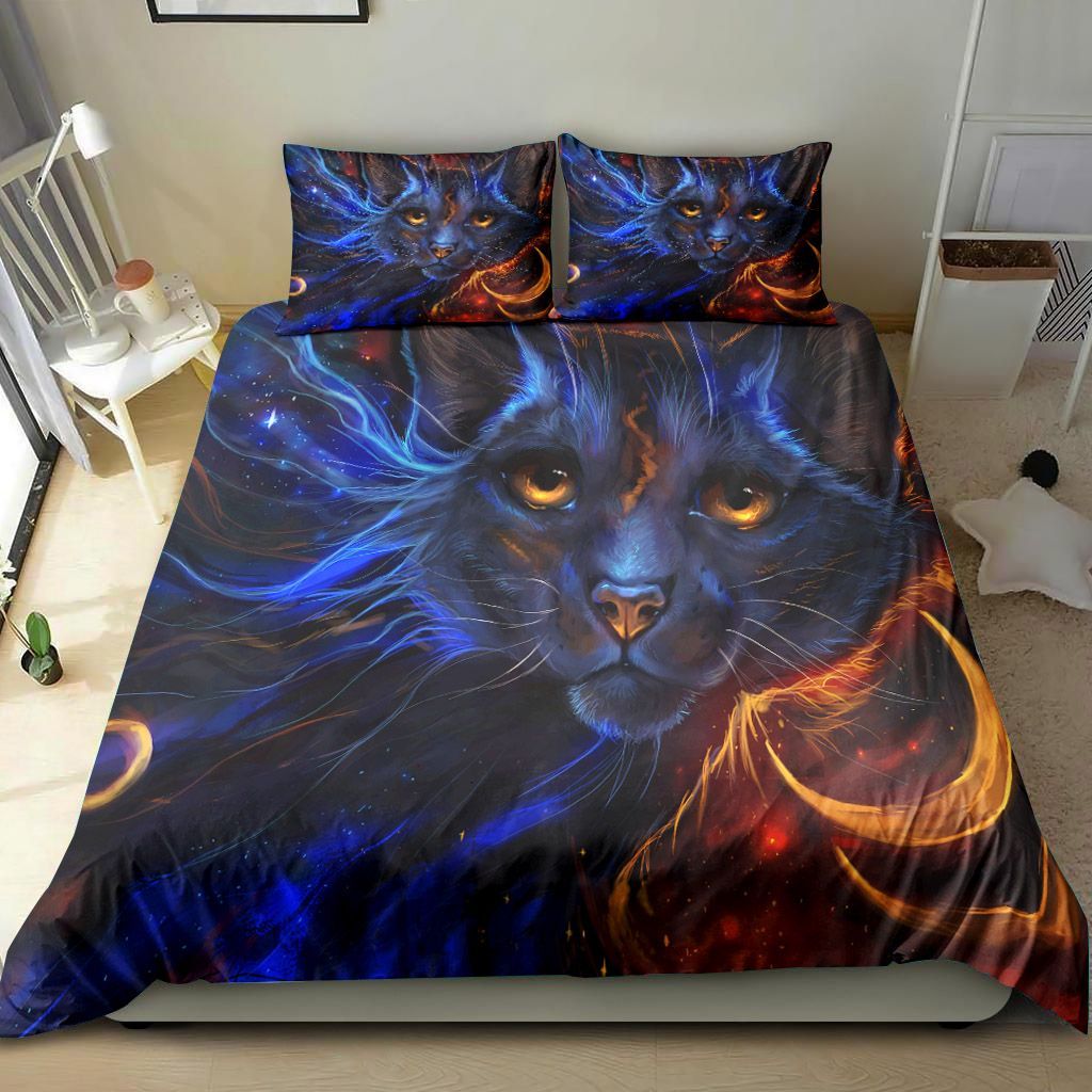 Black Cat In Galaxy Bedding Set