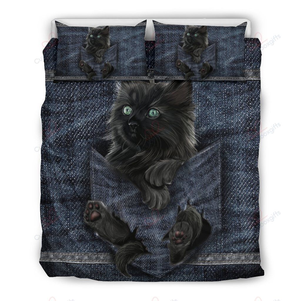 Black Cat In Pocket Printed Bedding Set