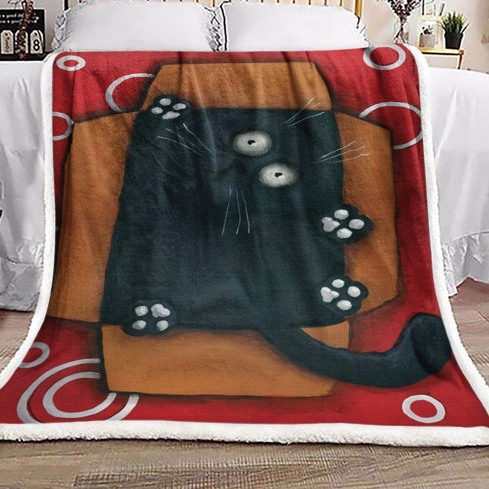 Black Cat In The Box Sherpa Fleece Blanket