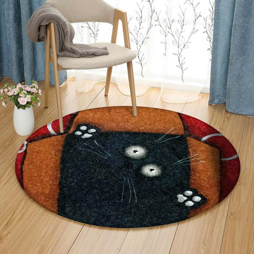 Black Cat In The Box Round Carpet