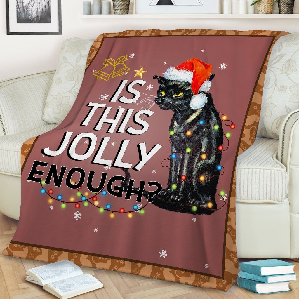 Black Cat Is This Jolly Enough Sherpa Fleece Blanket