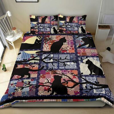 Black Cat Moon Bedding Set