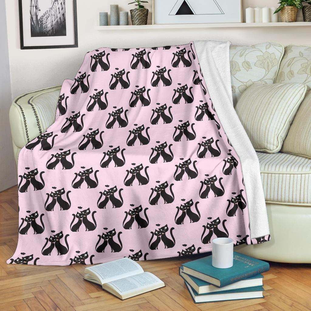 Black Cat Pattern Sherpa Fleece Blanket