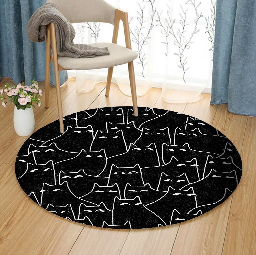 Black Cat Pattern Round Carpet