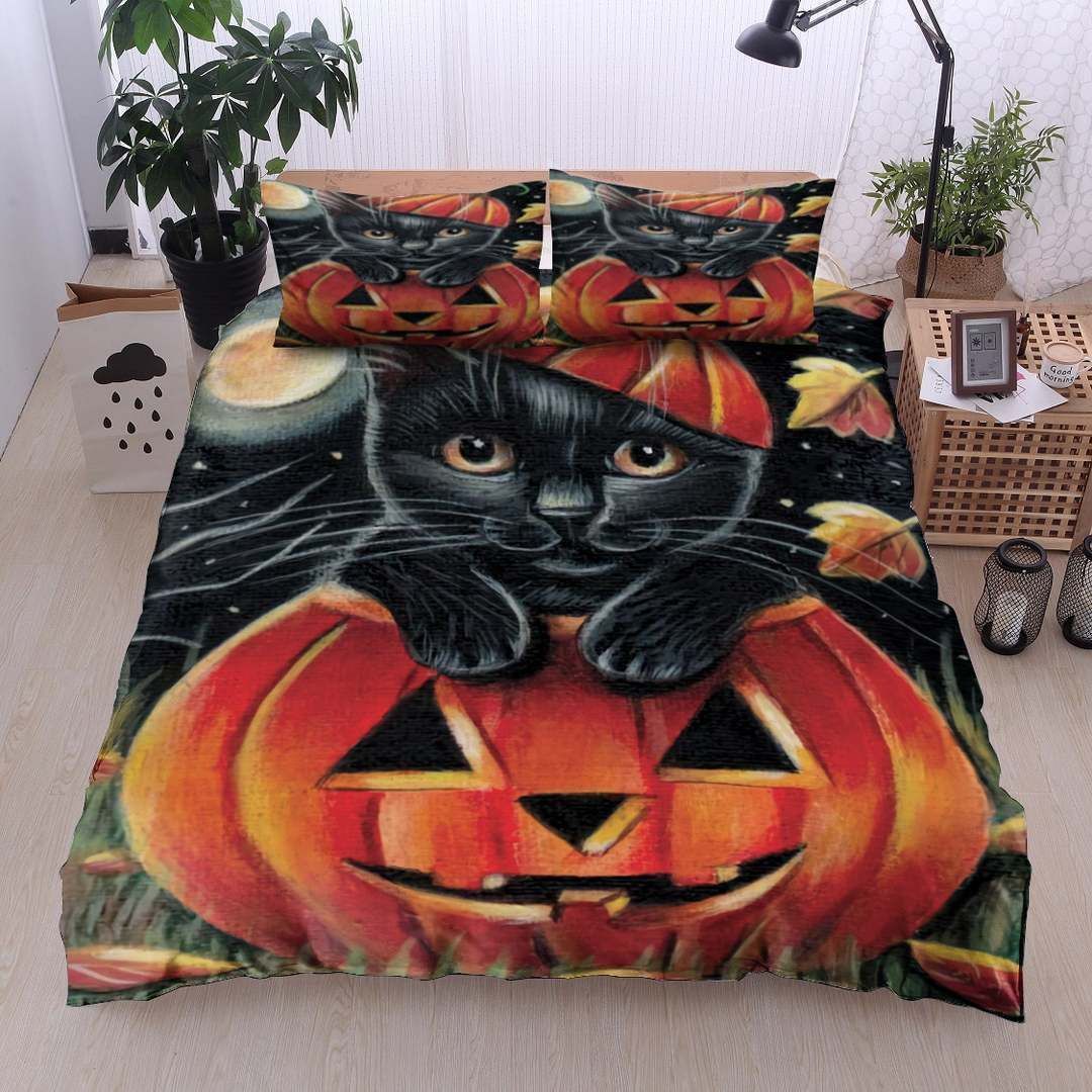 Black Cat Pumpkin Halloween Bedding Set