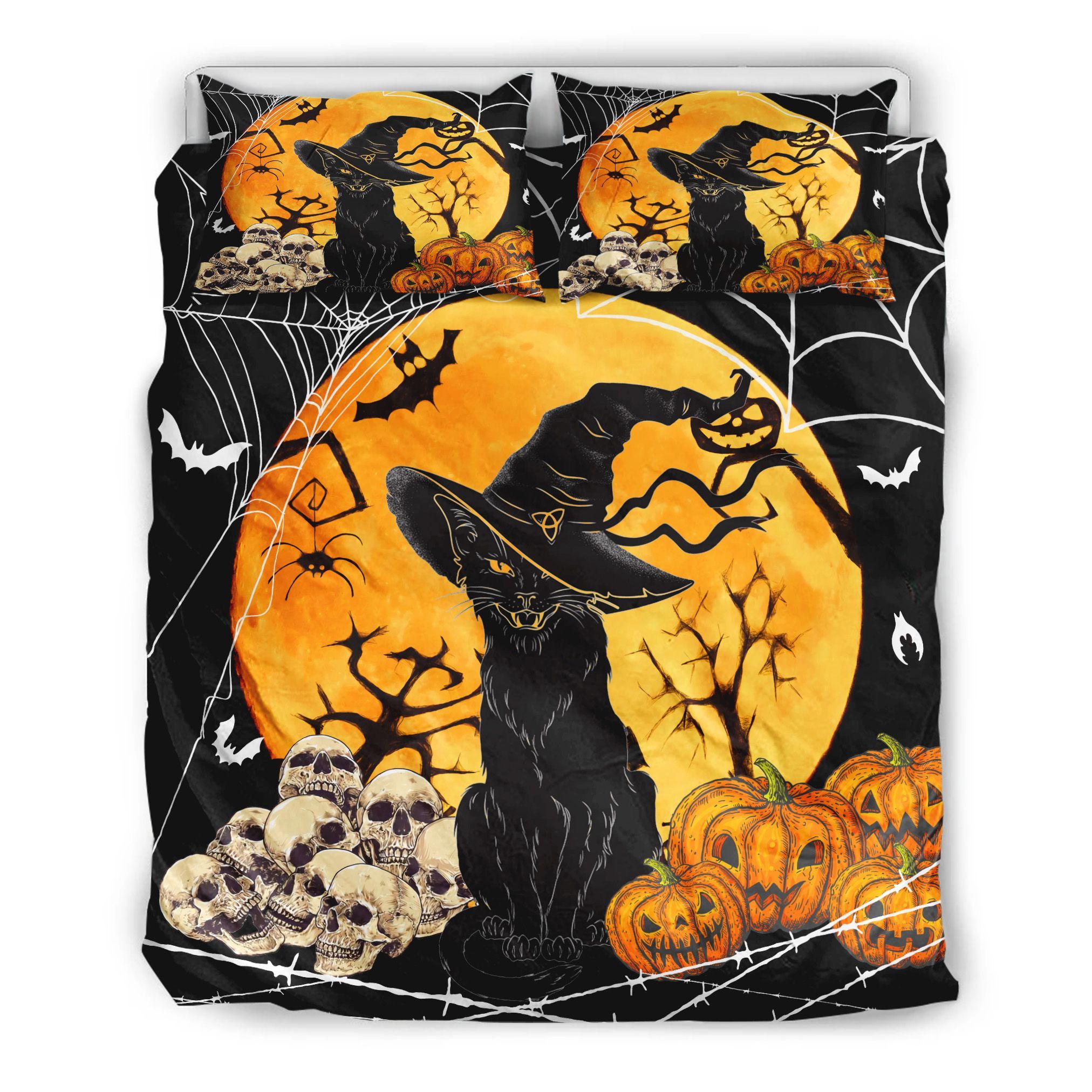 Black Cat Pumpkin Halloween Bedding Set