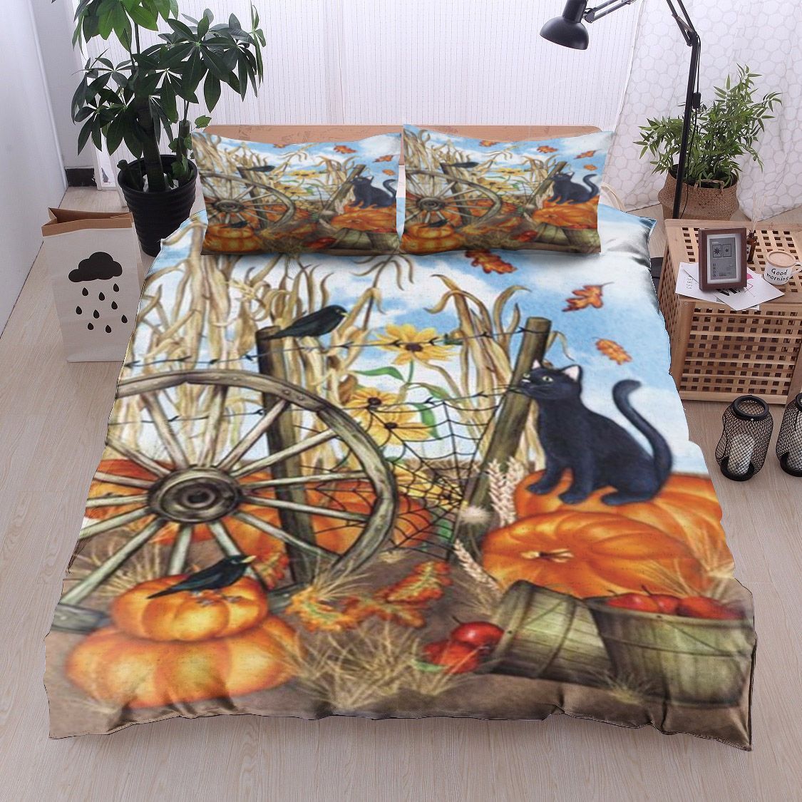 Black Cat Pumpkins Raven Bedding Set