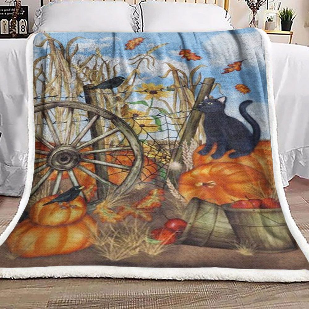 Black Cat Pumpkins Raven Sherpa Fleece Blanket